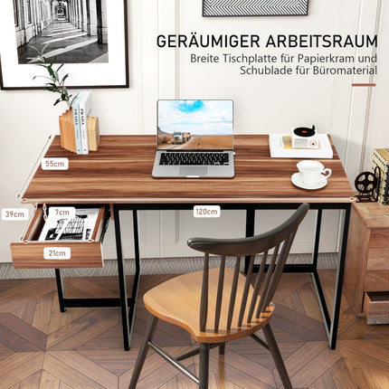 Bureau d'ordinateur de 120 cm de long avec tiroir et patins réglables Bureau d'ordinateur en noyer
