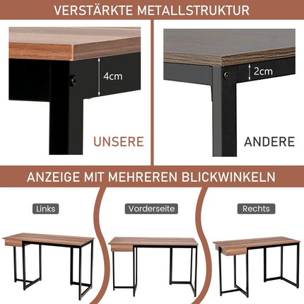 Bureau d'ordinateur de 120 cm de long avec tiroir et patins réglables Bureau d'ordinateur en noyer