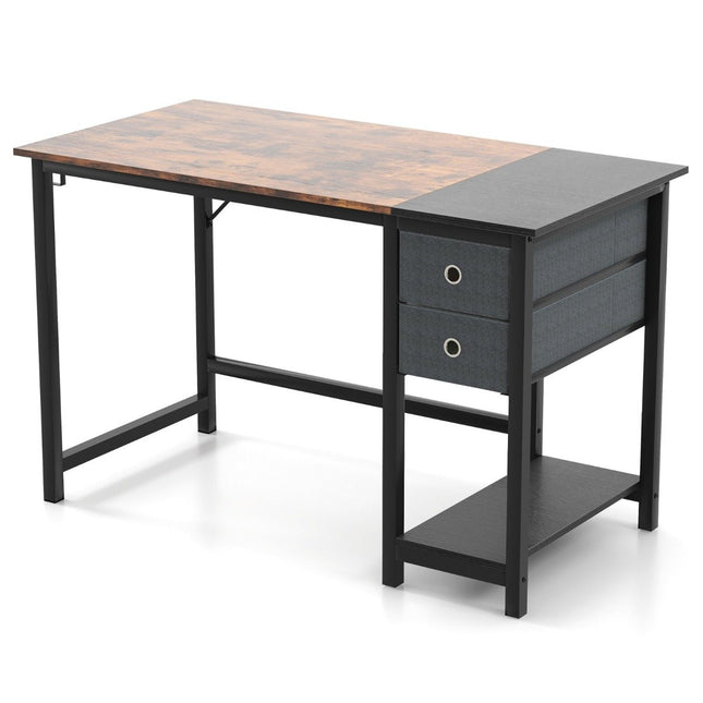 Bureau d'ordinateur de 120 cm de long avec 2 tiroirs, crochet pour casque et compartiment de rangement