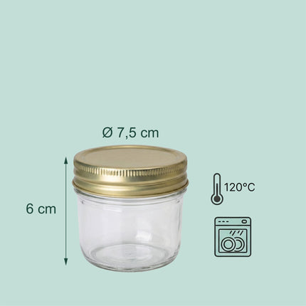 Ensemble de pots à confiture en verre de 120 ml, couvercles dorés à visser