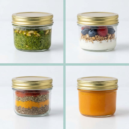 Ensemble de pots à confiture en verre de 120 ml, couvercles dorés à visser