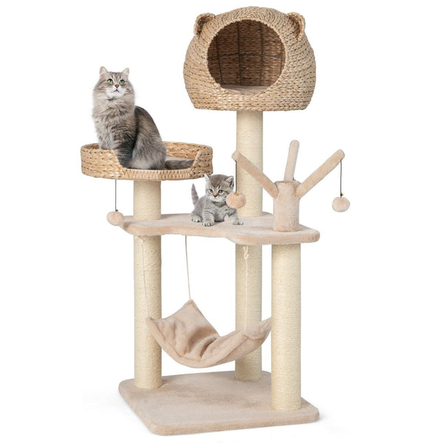 Arbre à chat de 121 cm de haut, arbre grimpant avec grotte à chat naturel