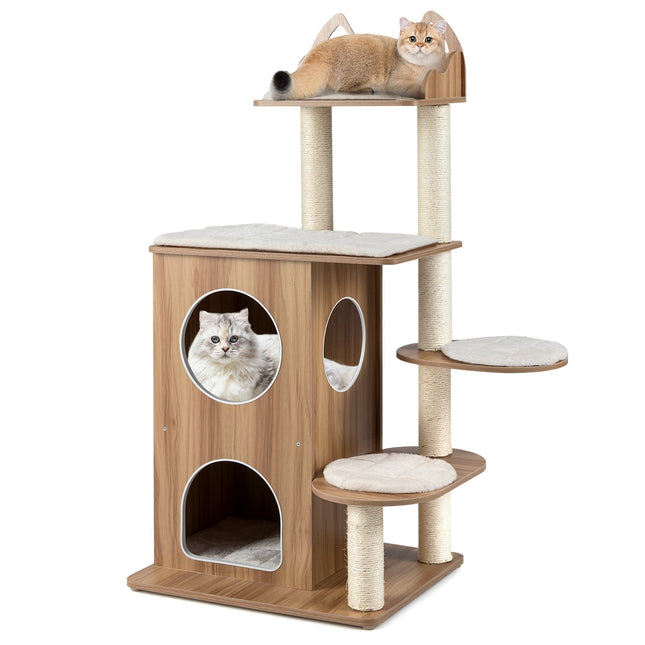 Arbre à chat de 122 cm avec niche à 2 étages et poteaux en sisal
