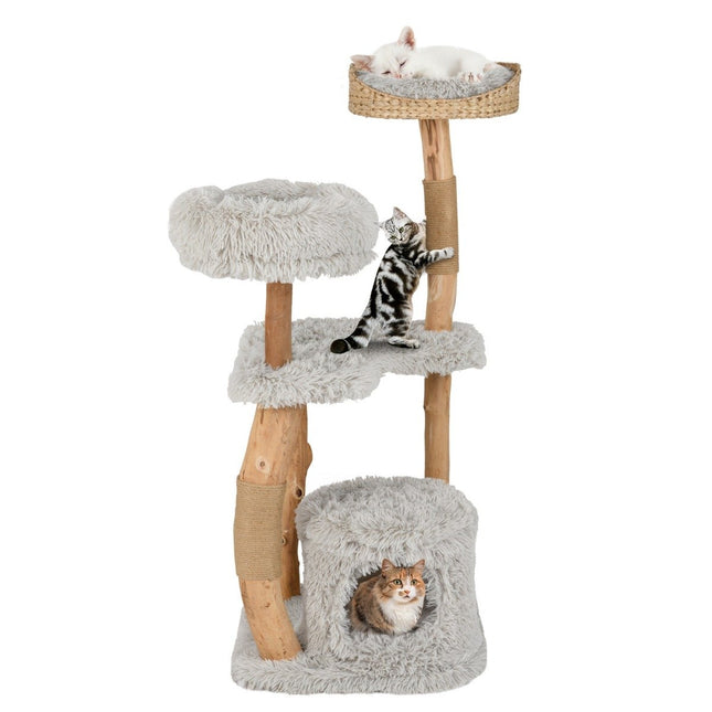 124 cm Katzenbaum mit Holzrahmen, Jute-Säulen, Plüschsitz