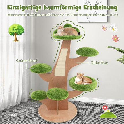 128 cm großer Kratzbaum mit Liegeplatz und Sprungplattform, Aktivitätszentrum für Kätzchen