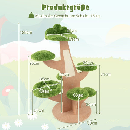 128 cm großer Kratzbaum mit Liegeplatz und Sprungplattform, Aktivitätszentrum für Kätzchen