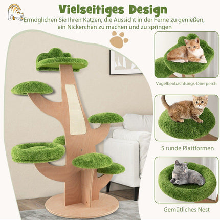 128 cm großer Kratzbaum mit Liegeplatz und Sprungplattform, Aktivitätszentrum für Kätzchen