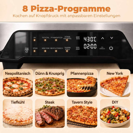 Four à pizza électrique 30 cm, 8 programmes, 430 °C, plaque en céramique