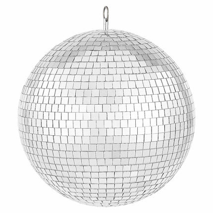 12 Inch Mirror Disco Ball, Glass Tiles, Hanging Ring, Silver