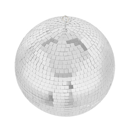 12 Inch Mirror Disco Ball, Glass Tiles, Hanging Ring, Silver