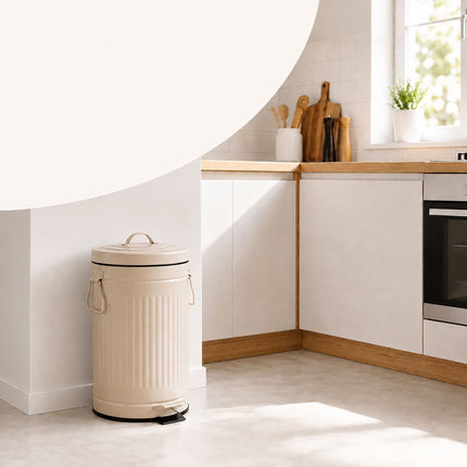 12-Liter-Treteimer im Retro-Stil, beige, mit Soft-Close-Deckel