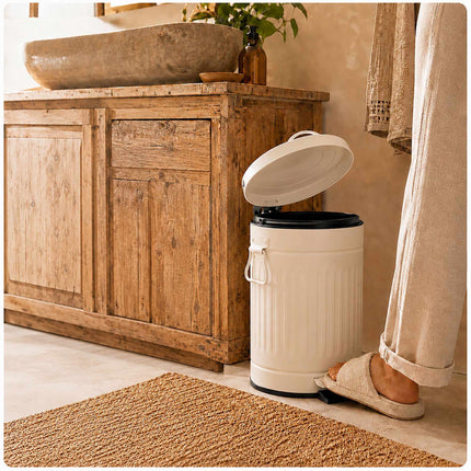12-Liter-Treteimer im Retro-Stil, beige, mit Soft-Close-Deckel
