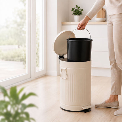 12-Liter-Treteimer im Retro-Stil, beige, mit Soft-Close-Deckel