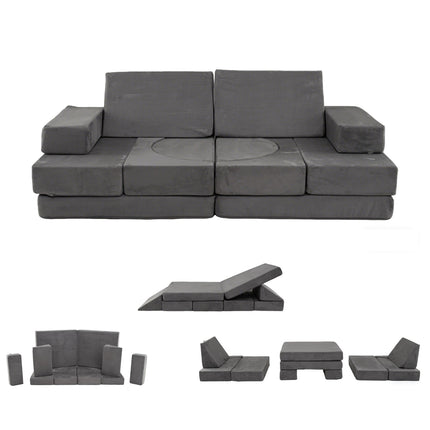 Canapé modulable 12 pièces pour enfants avec housses lavables, gris foncé