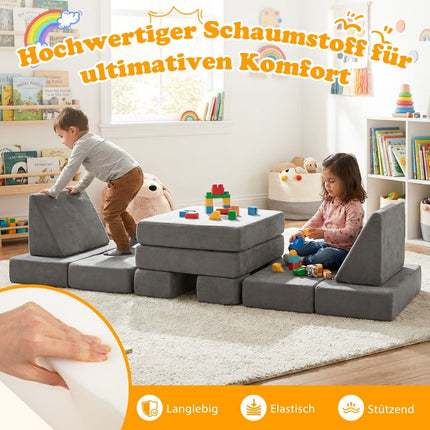 Canapé modulable 12 pièces pour enfants avec housses lavables, gris foncé