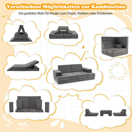 Canapé modulable 12 pièces pour enfants avec housses lavables, gris foncé