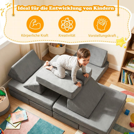Canapé modulable 12 pièces pour enfants avec housses lavables, gris foncé