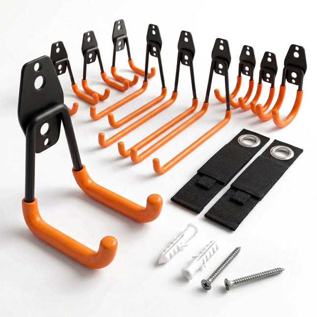 12-teiliges Wandhaken- und Kabel-Organizer-Set – Schwarz/Orange