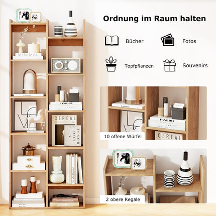 12-stufiges Bücherregal mit Kippschutz, Baumdesign