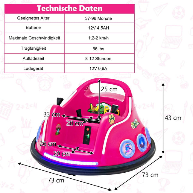 Auto tamponneuse pour enfants 12 V, rotation à 360°, musique et télécommande