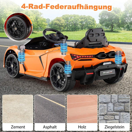 12V Kinder Elektroauto mit LED-Beleuchtung – Orange