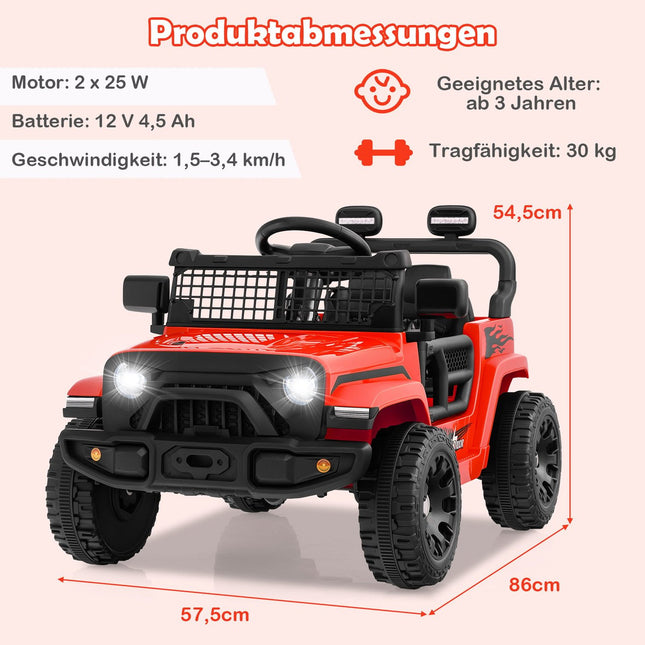 Voiture électrique 12 V pour enfants avec télécommande, musique et lumières LED