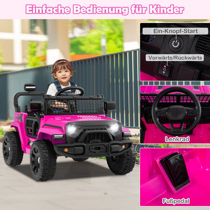 Voiture électrique 12 V pour enfants avec télécommande, musique, lumières LED, rose