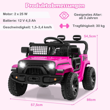 Voiture électrique 12 V pour enfants avec télécommande, musique, lumières LED, rose