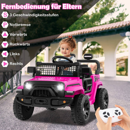 Voiture électrique 12 V pour enfants avec télécommande, musique, lumières LED, rose