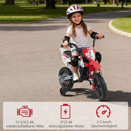 12V Kinder-Elektromotorrad mit abnehmbaren Stützrädern