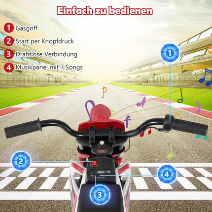 12V Kinder-Elektromotorrad mit abnehmbaren Stützrädern