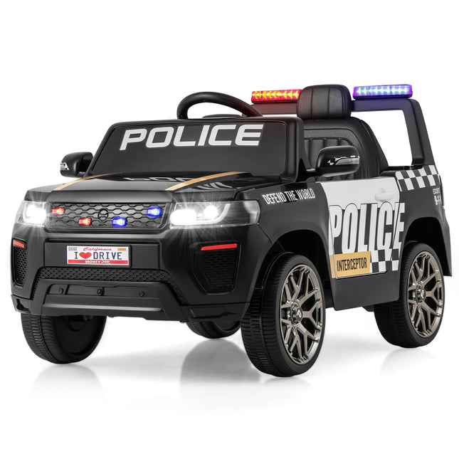 Voiture de police pour enfants 12V avec télécommande, sirène et gyrophares LED