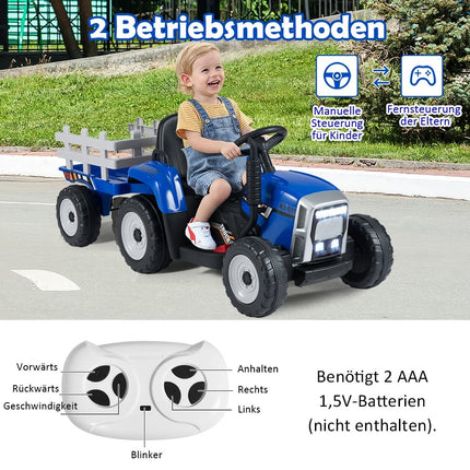 12V Kinder Traktor mit abnehmbarem Anhänger & Fernbedienung
