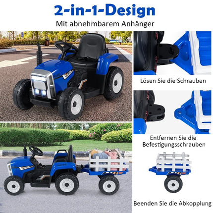 12V Kinder Traktor mit abnehmbarem Anhänger & Fernbedienung