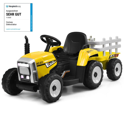 Tracteur électrique 12 V pour enfants avec remorque - Jaune