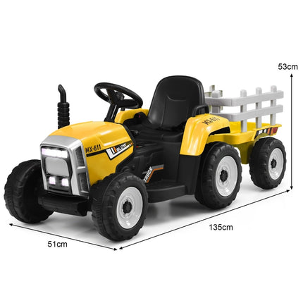 Tracteur électrique 12 V pour enfants avec remorque - Jaune