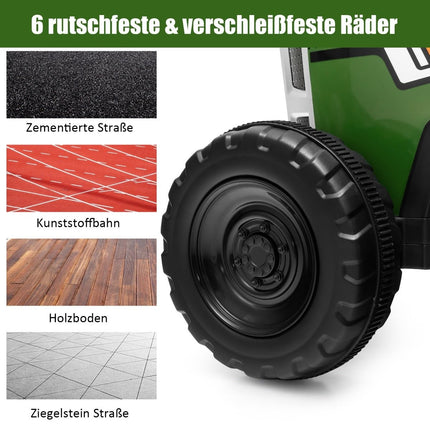 12V Kindertraktor mit abnehmbarem Anhänger und ferngesteuertem Elektro-Spielzeugauto, Grün