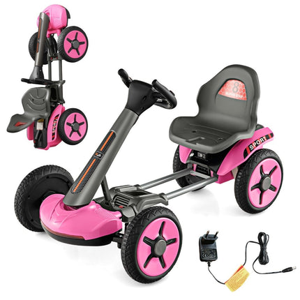Kart électrique pour enfants 12 V avec LED et éclairage de volant et de siège réglables en 2 directions rose