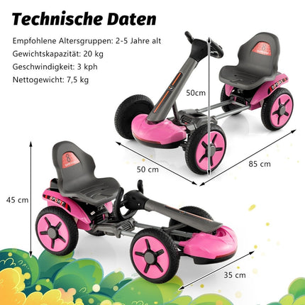 Kart électrique pour enfants 12 V avec LED et éclairage de volant et de siège réglables en 2 directions rose
