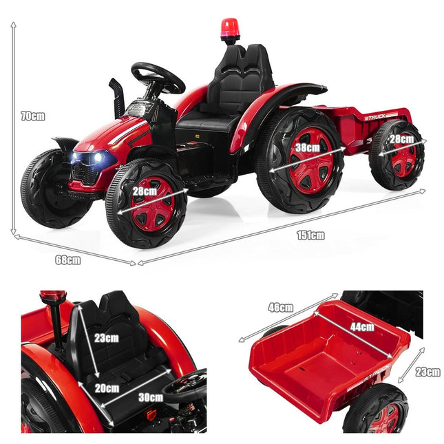 Tracteur 12V tracteur porté enfant avec remorque amovible 151 x 68 x 70 cm rouge