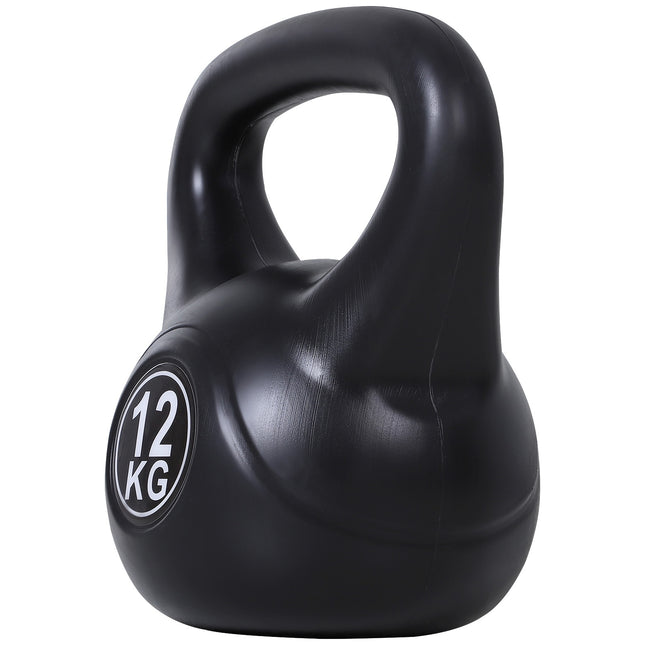 12 kg Sand-gefüllte Kettlebell, Schwarz, Kunststoff, Anfängerfreundlich