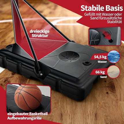 Support de basket 130 - 305 cm avec filet et 2 roulettes, réglable en hauteur noir