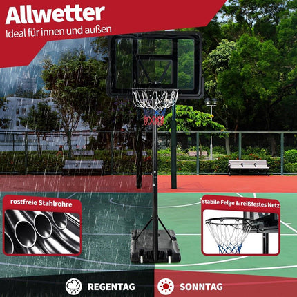 Support de basket 130 - 305 cm avec filet et 2 roulettes, réglable en hauteur noir