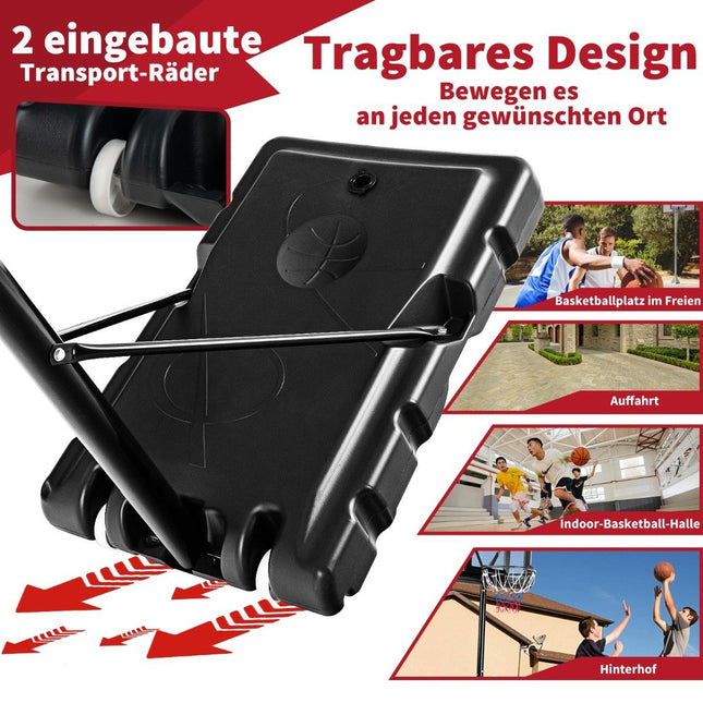 Support de basket 130 - 305 cm avec filet et 2 roulettes, réglable en hauteur noir