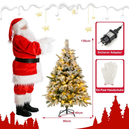Sapin de Noël artificiel de 136 cm avec neige et 150 lumières LED blanc chaud, vert