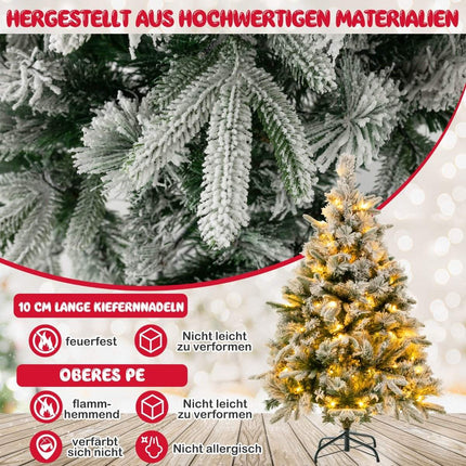 Sapin de Noël artificiel de 136 cm avec neige et 150 lumières LED blanc chaud, vert