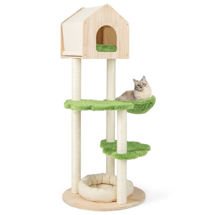 139 cm Katzenbaum mit Sisal-Kratzstämmen &amp; Sprungplattformen &amp; Liegeplatz &amp; Hängematte