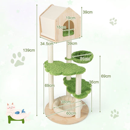 139 cm Katzenbaum mit Sisal-Kratzstämmen &amp; Sprungplattformen &amp; Liegeplatz &amp; Hängematte