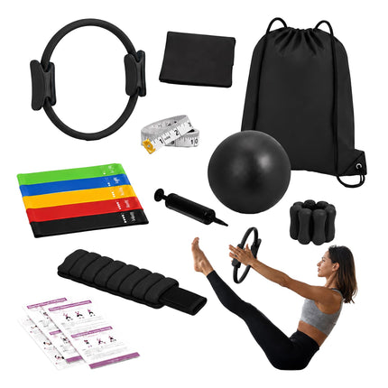 Ensemble de Pilates noir 13 pièces avec bandes et poids