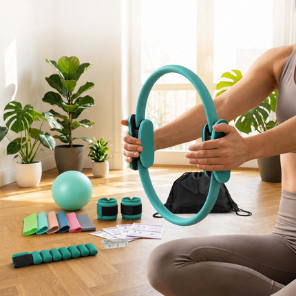 Ensemble de Pilates vert 13 pièces avec anneau, ballon, élastiques et poids